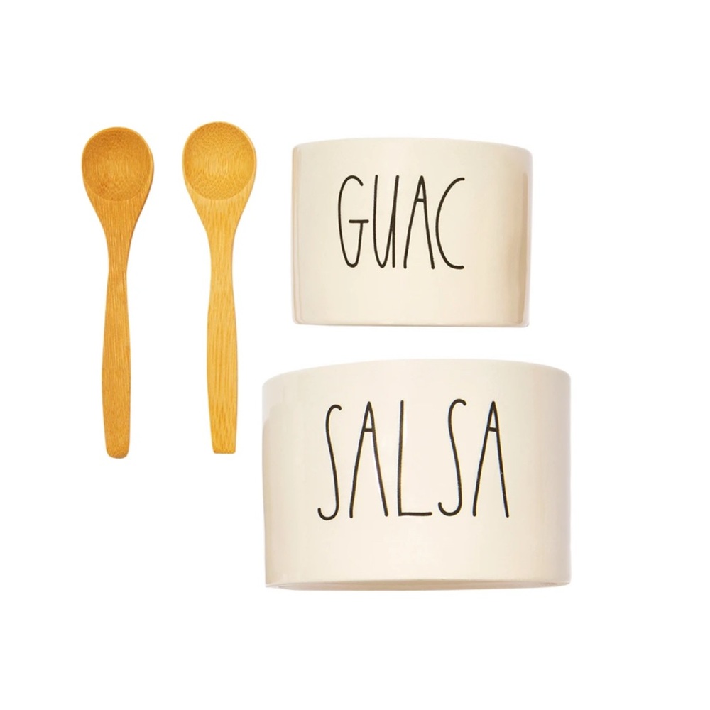 Rae Dunn, Guac and Salsa Bowls with Wooden Spoons